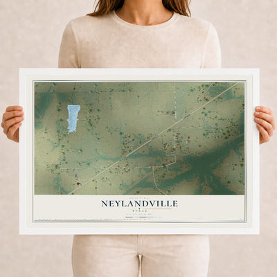 Map of Neylandville, Texas, 12 x 18 inch print in a white wood frame