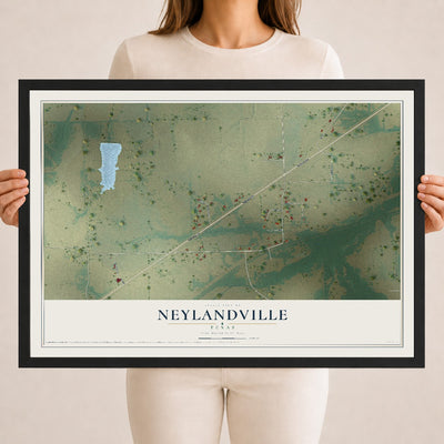 Map of Neylandville, Texas, 18 x 24 inch print in a black wood frame