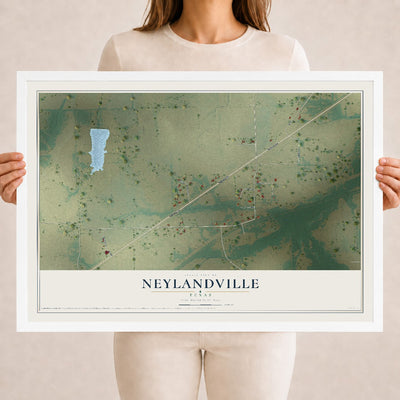 Map of Neylandville, Texas, 18 x 24 inch print in a white wood frame