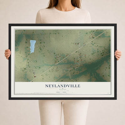 Map of Neylandville, Texas, 24 x 36 inch print in a black wood frame