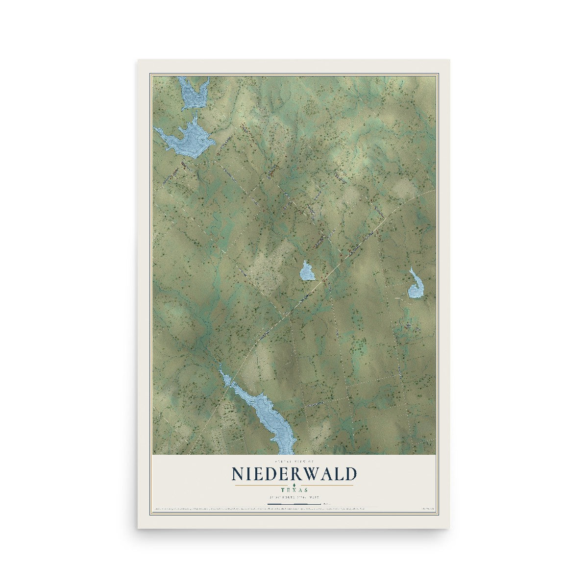 Map of Niederwald, Texas, 12 x 18 inch unframed archival matte print