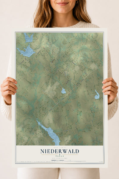 Map of Niederwald, Texas, 18 x 24 inch unframed archival matte print