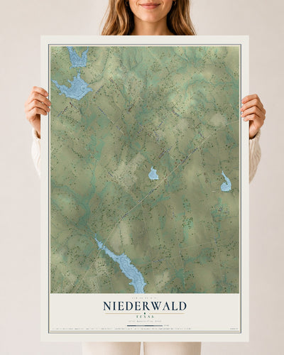 Map of Niederwald, Texas, 24 x 36 inch unframed archival matte print
