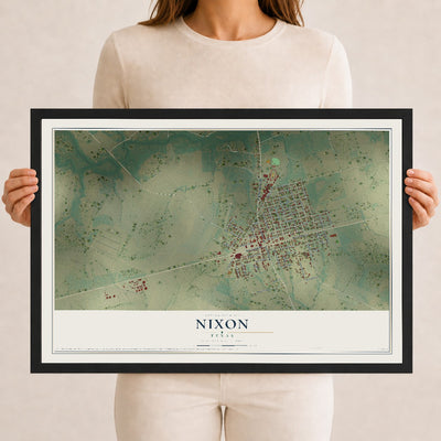 Map of Nixon, Texas, 12 x 18 inch print in a black wood frame