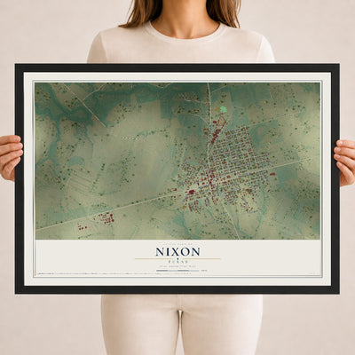 Map of Nixon, Texas, 18 x 24 inch print in a black wood frame