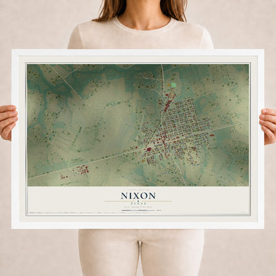 Map of Nixon, Texas, 18 x 24 inch print in a white wood frame