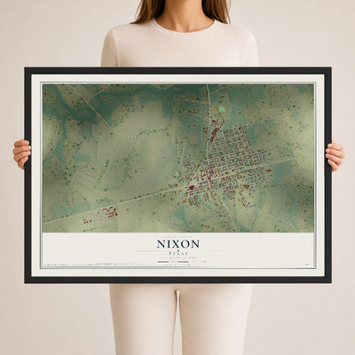 Map of Nixon, Texas, 24 x 36 inch print in a black wood frame