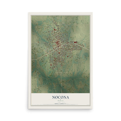 Map of Nocona, Texas, 12 x 18 inch unframed archival matte print