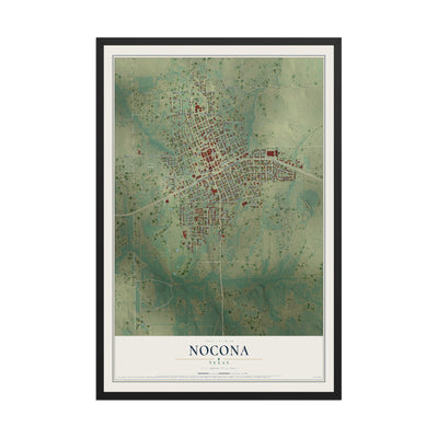 Map of Nocona, Texas, 12 x 18 inch print in a black wood frame