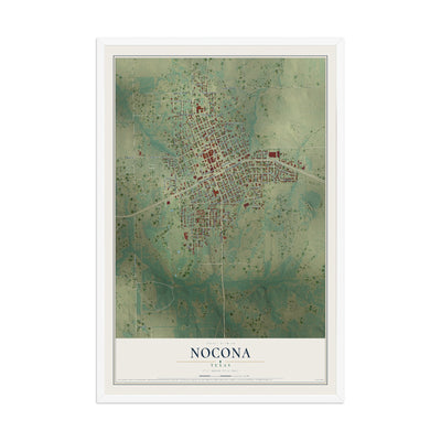 Map of Nocona, Texas, 12 x 18 inch print in a white wood frame