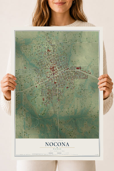 Map of Nocona, Texas, 18 x 24 inch unframed archival matte print