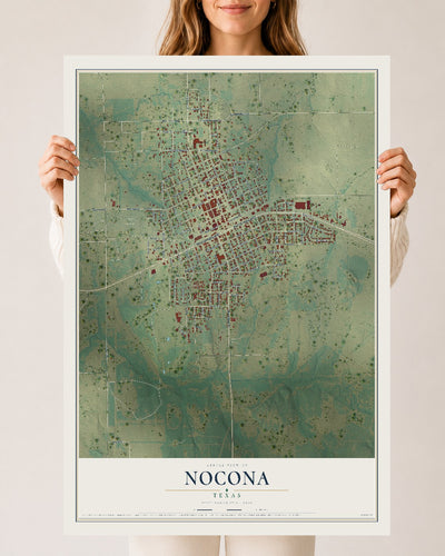 Map of Nocona, Texas, 24 x 36 inch unframed archival matte print
