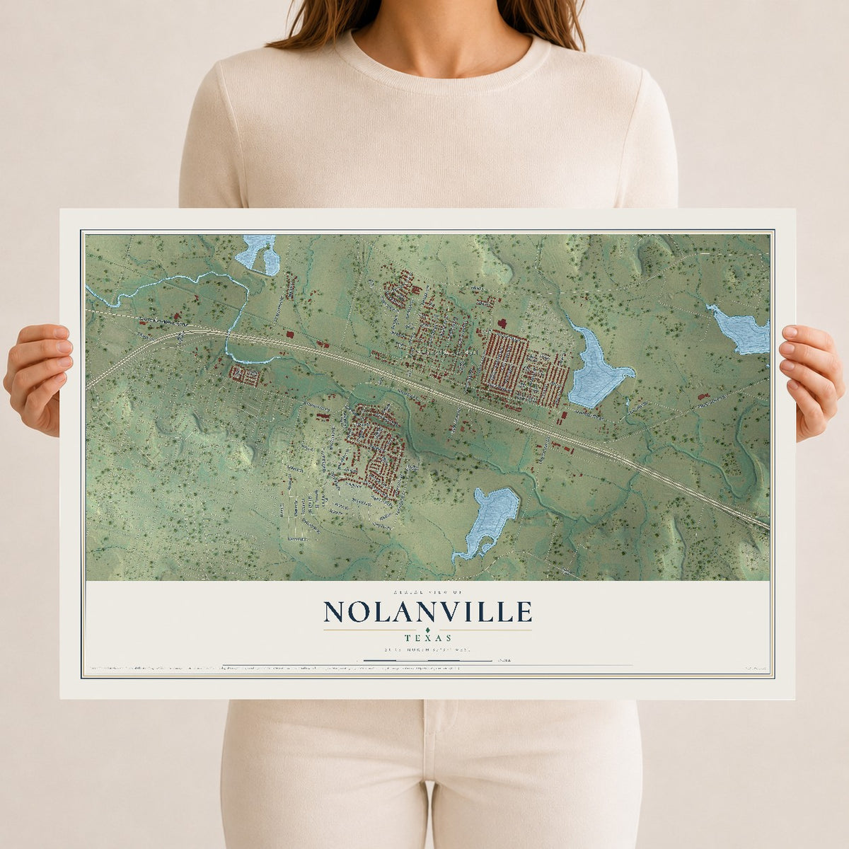 Map of Nolanville, Texas, 12 x 18 inch unframed archival matte print