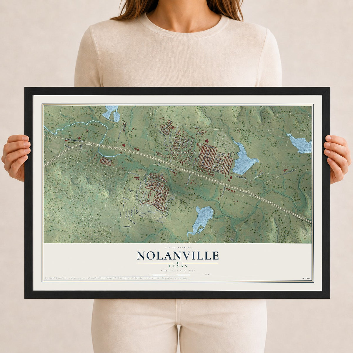 Map of Nolanville, Texas, 12 x 18 inch print in a black wood frame