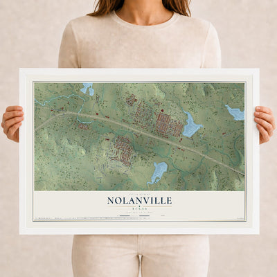 Map of Nolanville, Texas, 12 x 18 inch print in a white wood frame