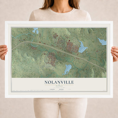 Map of Nolanville, Texas, 18 x 24 inch print in a white wood frame
