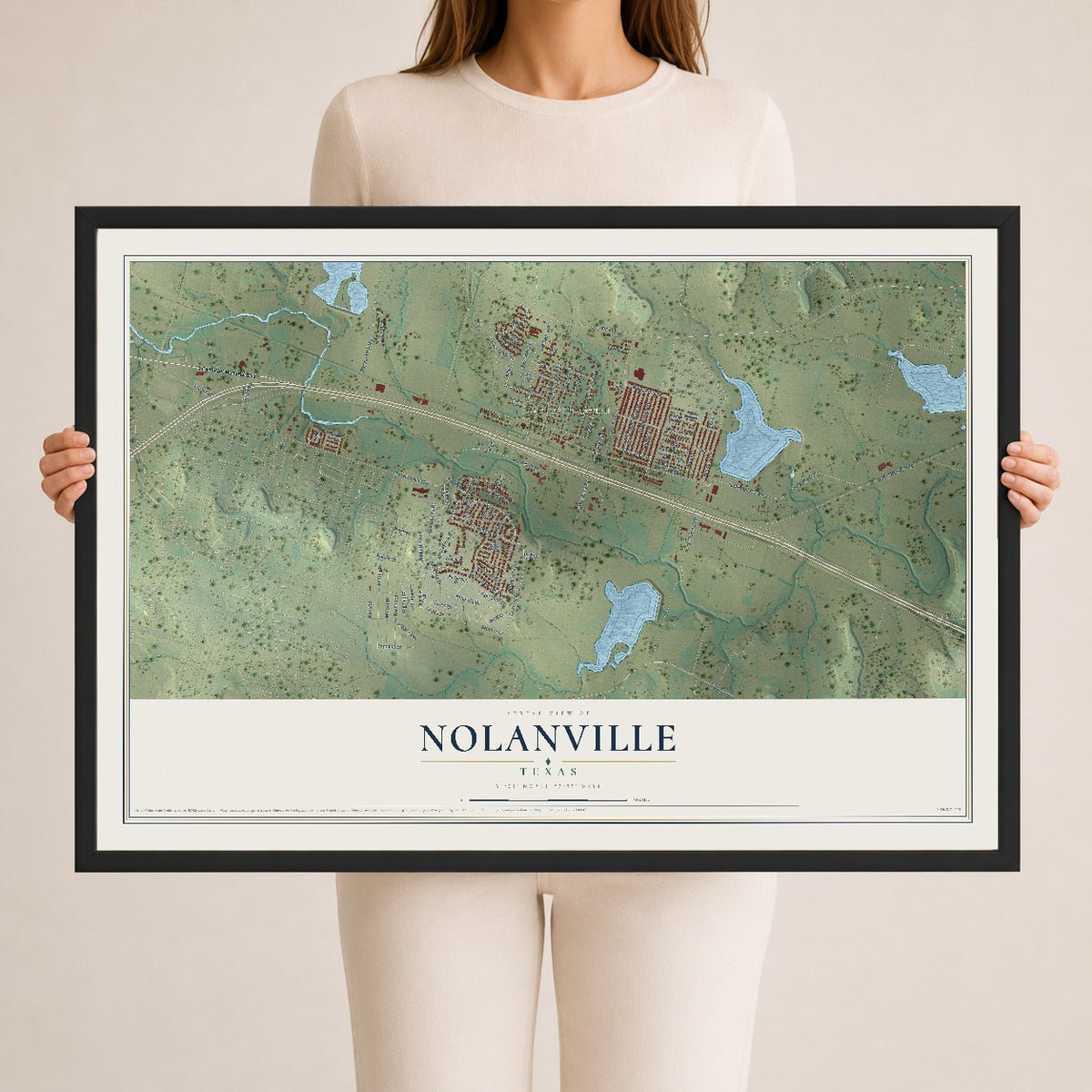 Map of Nolanville, Texas, 24 x 36 inch print in a black wood frame