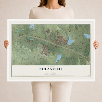 Map of Nolanville, Texas, 24 x 36 inch print in a white wood frame