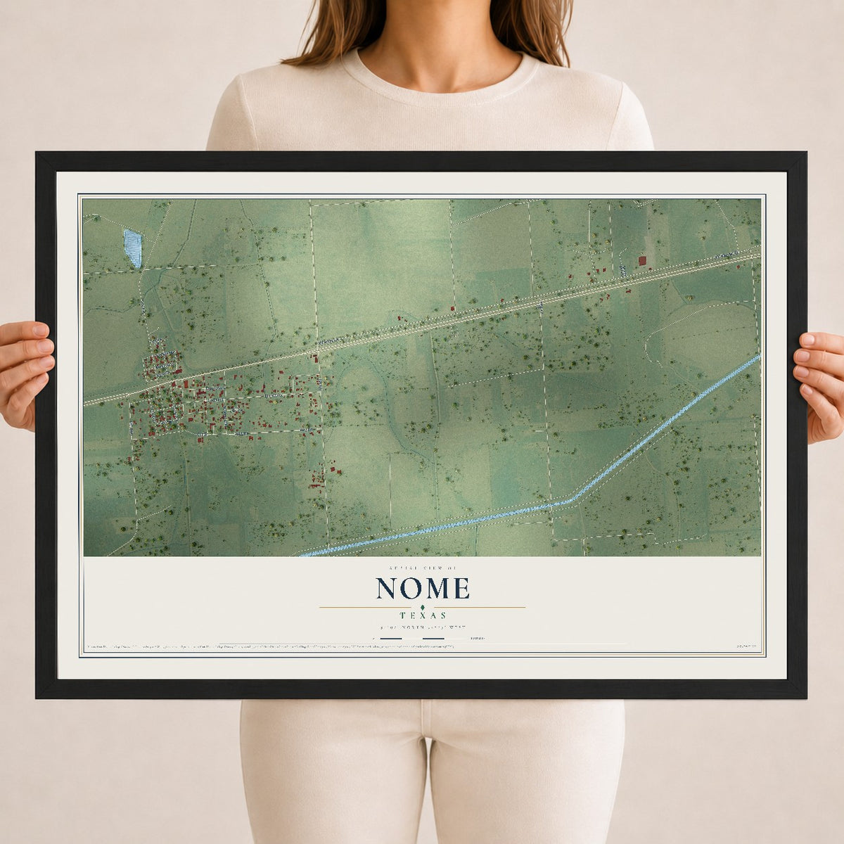 Map of Nome, Texas, 18 x 24 inch print in a black wood frame