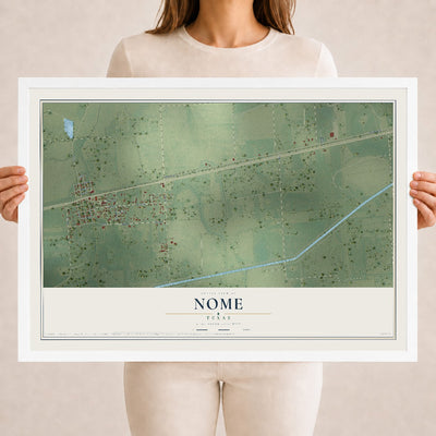Map of Nome, Texas, 18 x 24 inch print in a white wood frame