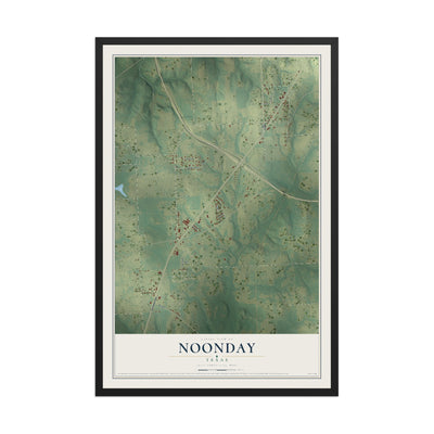 Map of Noonday, Texas, 12 x 18 inch print in a black wood frame