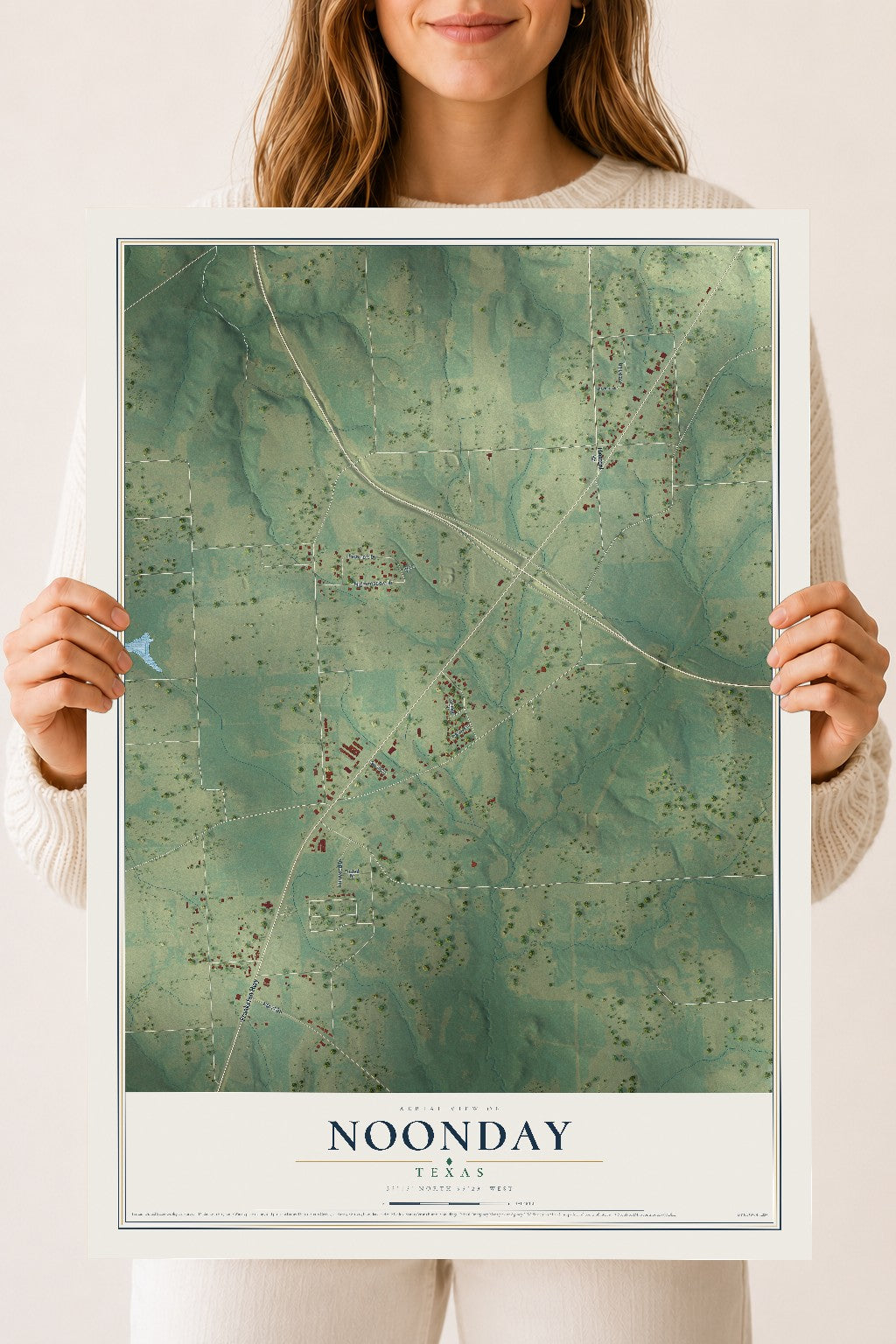 Map of Noonday, Texas, 18 x 24 inch unframed archival matte print