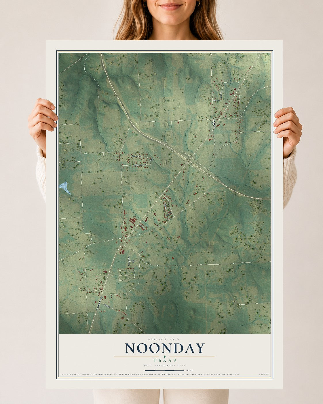 Map of Noonday, Texas, 24 x 36 inch unframed archival matte print