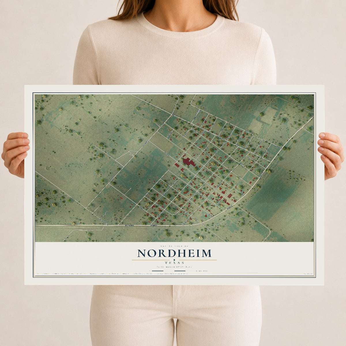 Map of Nordheim, Texas, 12 x 18 inch unframed archival matte print