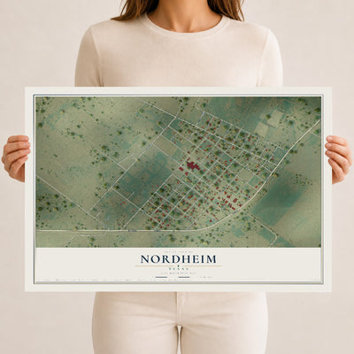 Map of Nordheim, Texas, 12 x 18 inch unframed archival matte print