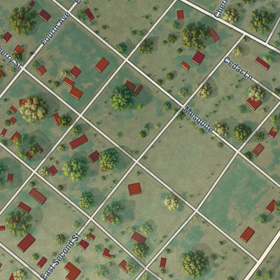 Close-up of the map of Nordheim, Texas print showing street and building detail