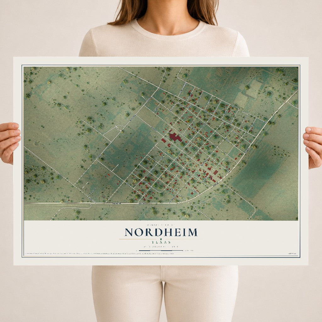 Map of Nordheim, Texas, 18 x 24 inch unframed archival matte print