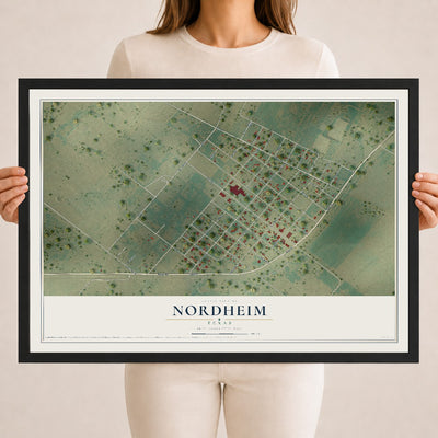 Map of Nordheim, Texas, 18 x 24 inch print in a black wood frame