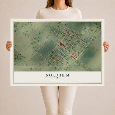 Map of Nordheim, Texas, 24 x 36 inch unframed archival matte print