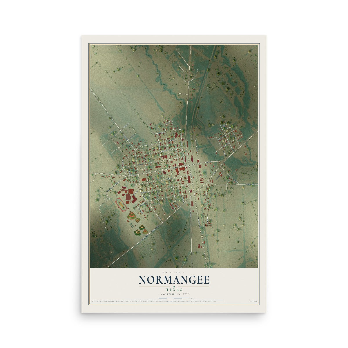 Map of Normangee, Texas, 12 x 18 inch unframed archival matte print
