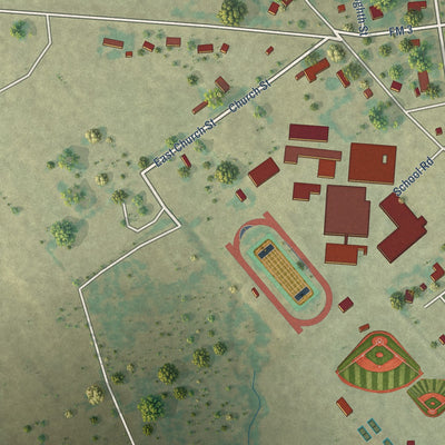 Second close-up of the map of Normangee, Texas print showing more streets and buildings