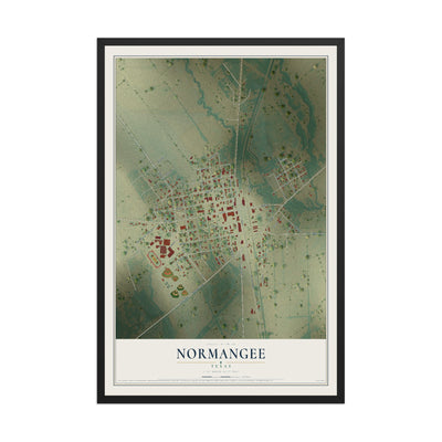 Map of Normangee, Texas, 12 x 18 inch print in a black wood frame