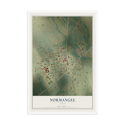Map of Normangee, Texas, 12 x 18 inch print in a white wood frame