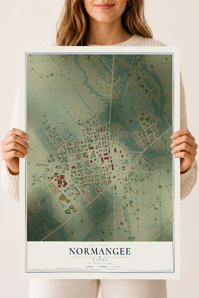 Map of Normangee, Texas, 18 x 24 inch unframed archival matte print