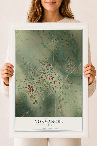 Map of Normangee, Texas, 18 x 24 inch print in a white wood frame
