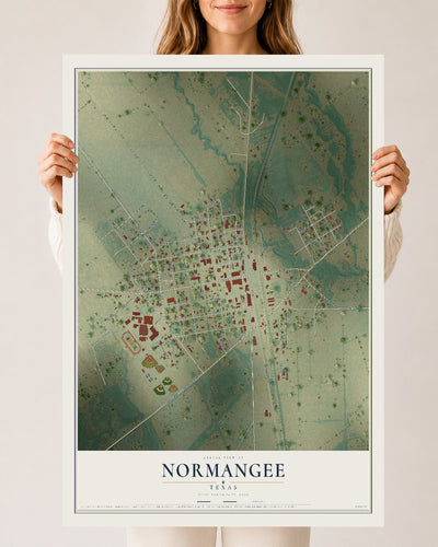 Map of Normangee, Texas, 24 x 36 inch unframed archival matte print