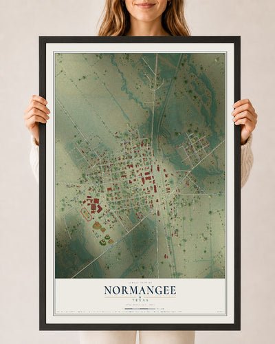 Map of Normangee, Texas, 24 x 36 inch print in a black wood frame