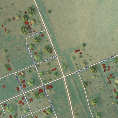 Close-up of the map of Normanna, Texas print showing street and building detail