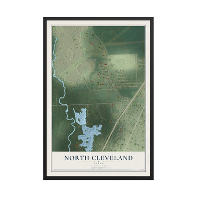 Map of North Cleveland, Texas, 12 x 18 inch print in a black wood frame