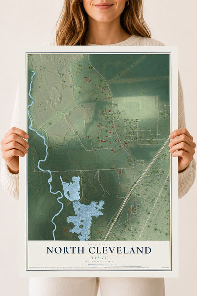 Map of North Cleveland, Texas, 18 x 24 inch unframed archival matte print