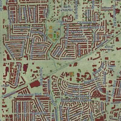 Close-up of the map of North Richland Hills, Texas print showing street and building detail