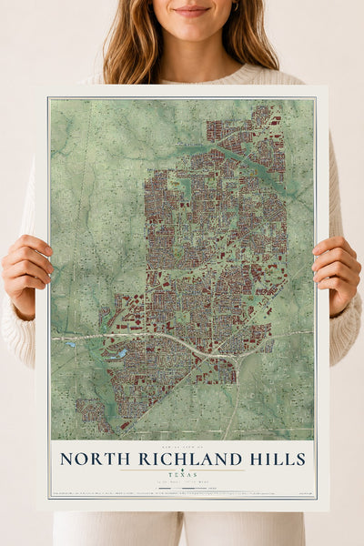 Map of North Richland Hills, Texas, 18 x 24 inch unframed archival matte print