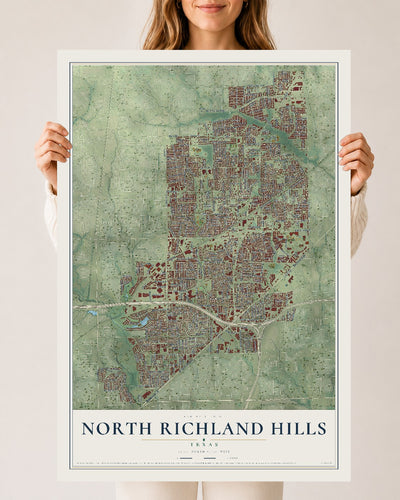 Map of North Richland Hills, Texas, 24 x 36 inch unframed archival matte print