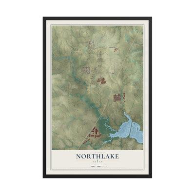 Map of Northlake, Texas, 12 x 18 inch print in a black wood frame