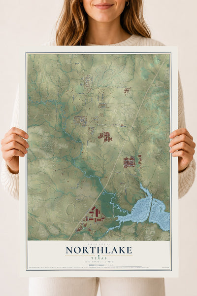 Map of Northlake, Texas, 18 x 24 inch unframed archival matte print