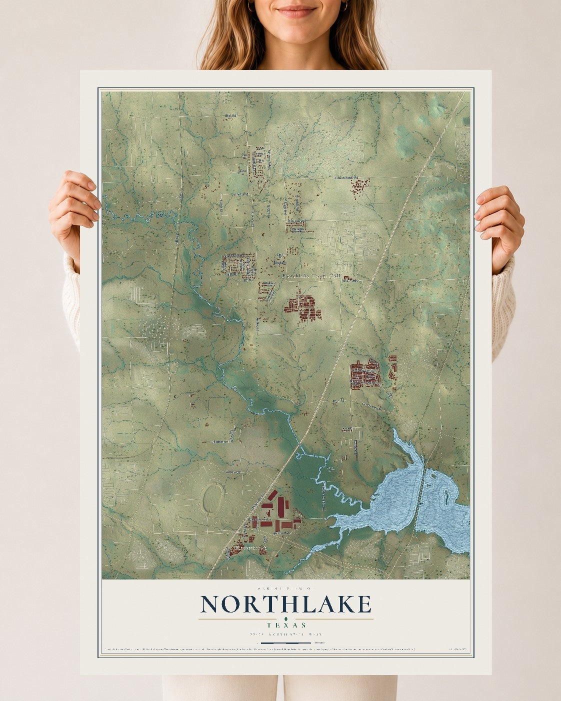 Map of Northlake, Texas, 24 x 36 inch unframed archival matte print
